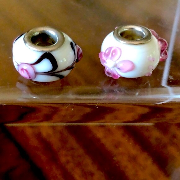 2- blown glass spacer charm bracelet/ necklace beads - Picture 5 of 8